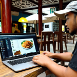 **

Prompt: A digital nomad working on a laptop at a cafe in Kuala Lumpur, Malaysia, with local food and drinks on the table. Focus on showcasing a realistic and comfortable work environment.

**