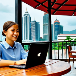 Cost of Living Comparison**

"A digital nomad woman, fully clothed in modest attire, sitting at a laptop at an outdoor cafe in Kuala Lumpur. In the background, show a split scene: one side depicts a modern, expensive area with high-rise buildings, the other a more traditional, affordable area with street food stalls. Safe for work. Professional photo, perfect anatomy, correct proportions, appropriate content, family-friendly."

**
